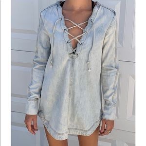Free People Indigo Lace-Up Tunic